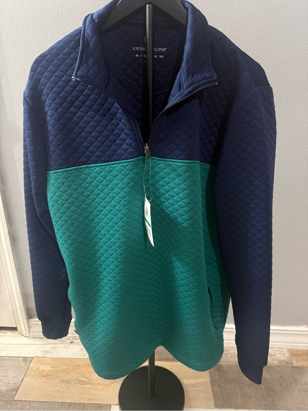 Southern Proper Navy and Teal Quilted Half-Zip Pullover